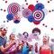 4th of July Patriotic Party Decorations Set, American Flag Hanging Paper Fans, Paper Flower Balls Pom Poms, 4Pcs Star Streamers Banner Garland Independence Day Party Supplies